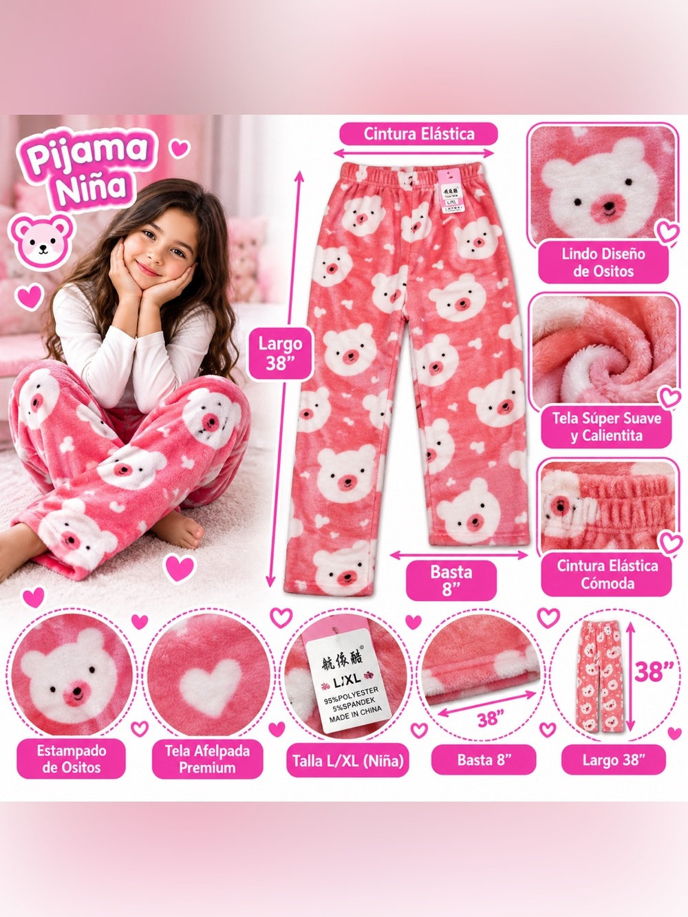 Kids Fleece  Pajama Pants L/XL Soft Plush Warm  Girls Sleepwear Lounge Pants